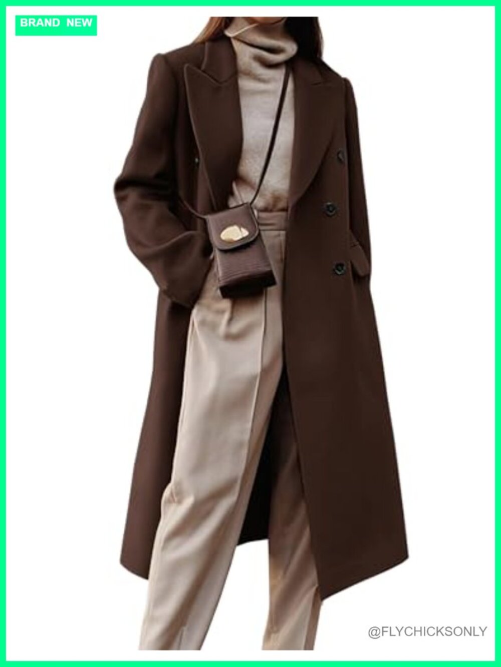 Womens Long Wool Blend Double Breasted Trench Pea Coat Notch Lapel